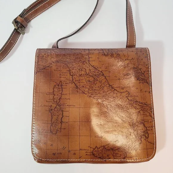 Patricia Nash Leather Crossbody – Vintage Map Print in Riot Rust - Picture 2 of 15